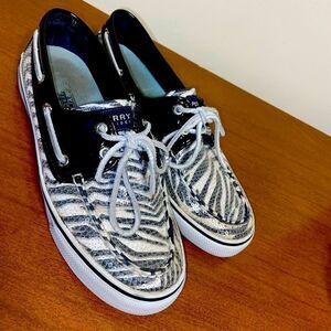 Sperry topsider leather with leopard print sequins